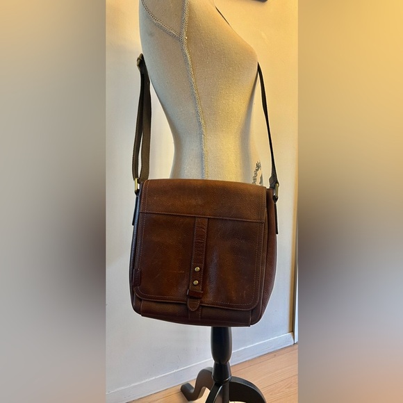 Fossil Leather Messenger Bag Crossbody Bag Purse Dark Brown - Picture 1 of 10